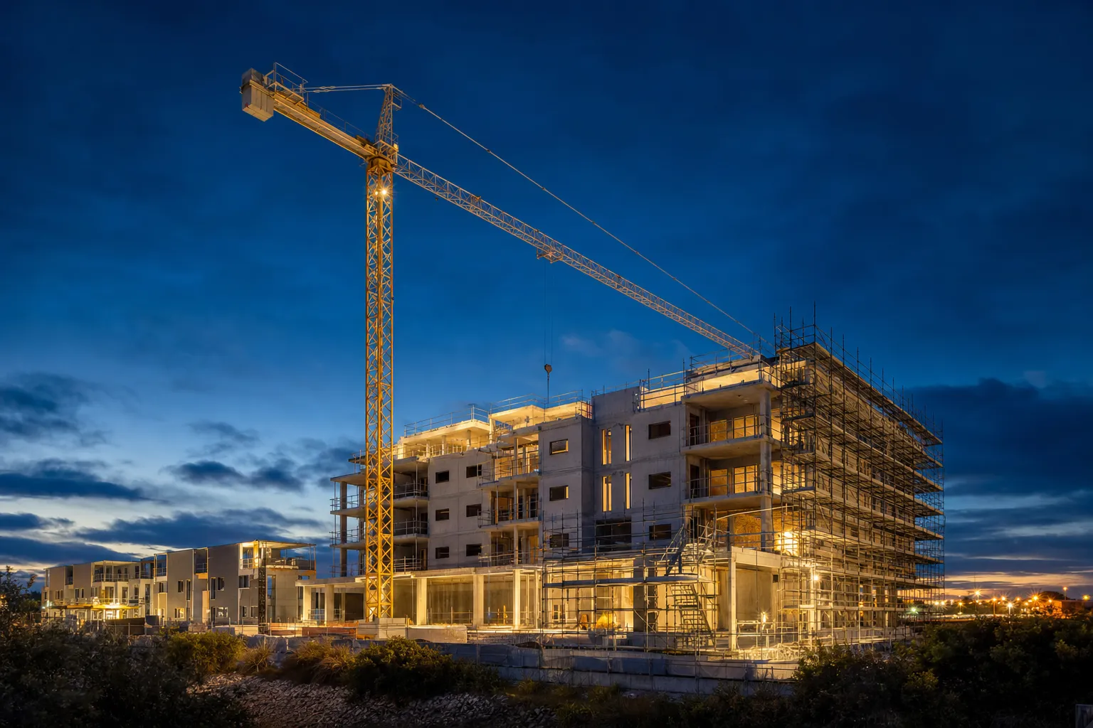 Construction site at dusk